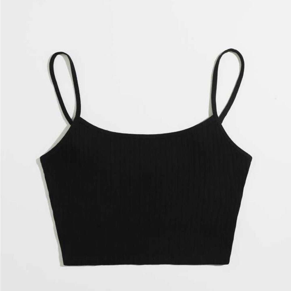 Black Ribbed Knit Cropped Camisole XS